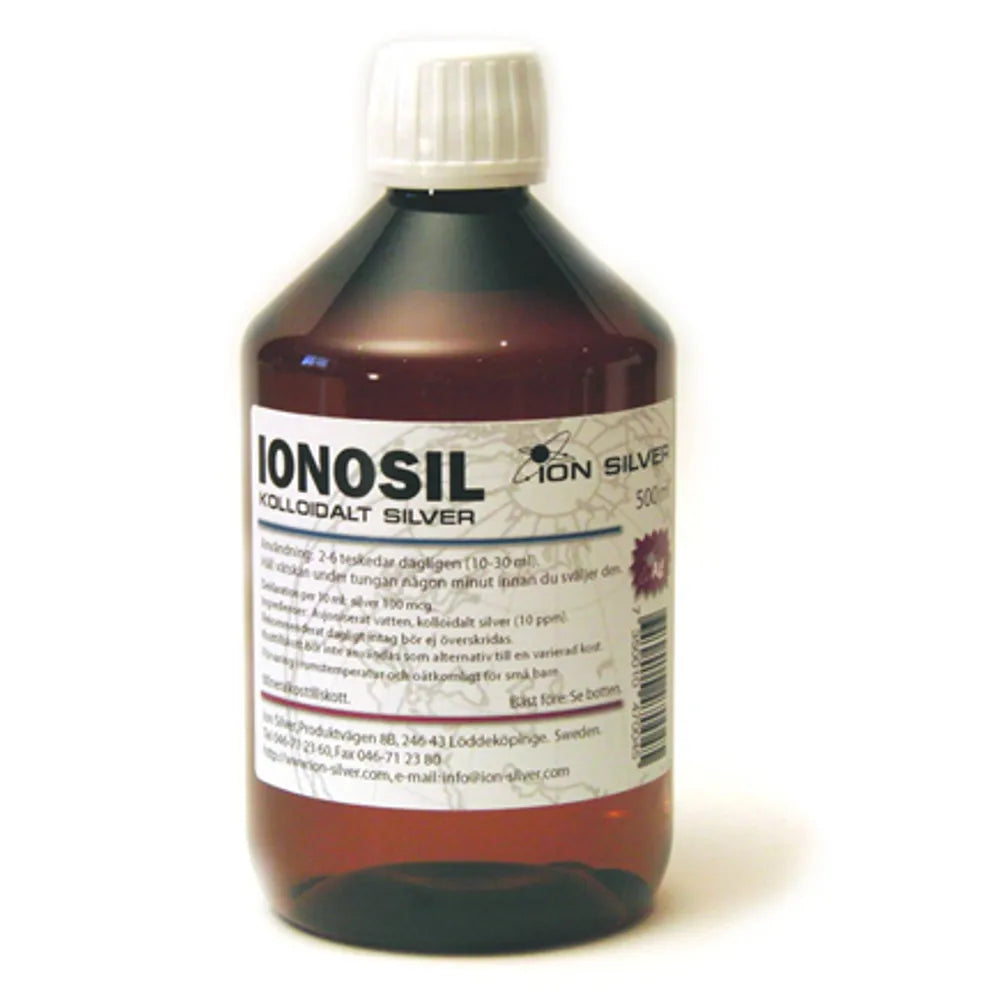 Ionosil kolloidalt sølv 10 ppm, flaske set forfra