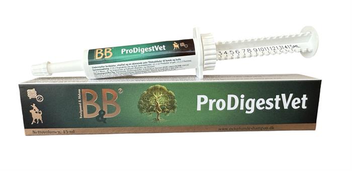 B&B ProDigestVet pasta med mælkesyrebakterier til hund og kat, 15 ml, pakning set forfra