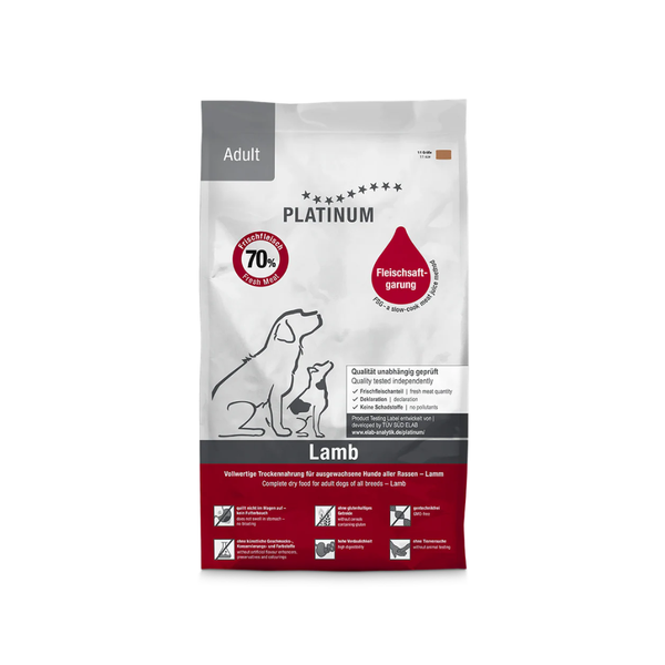 PLATINUM Lam Adult hundefoder med lam, pose set forfra
