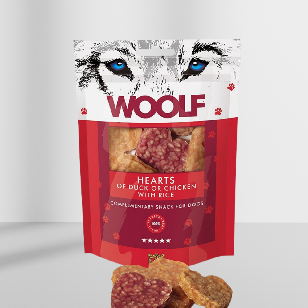 Woolf Hjerter af And eller Kylling med Ris 100 g fra Woolf, produktbillede 2