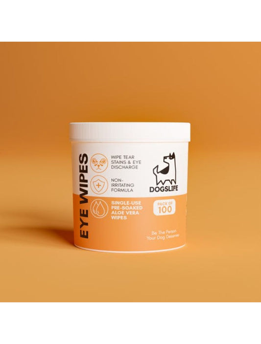 Dogslife øjenservietter (Eye Wipes) til hunde, beholder med 100 servietter set forfra