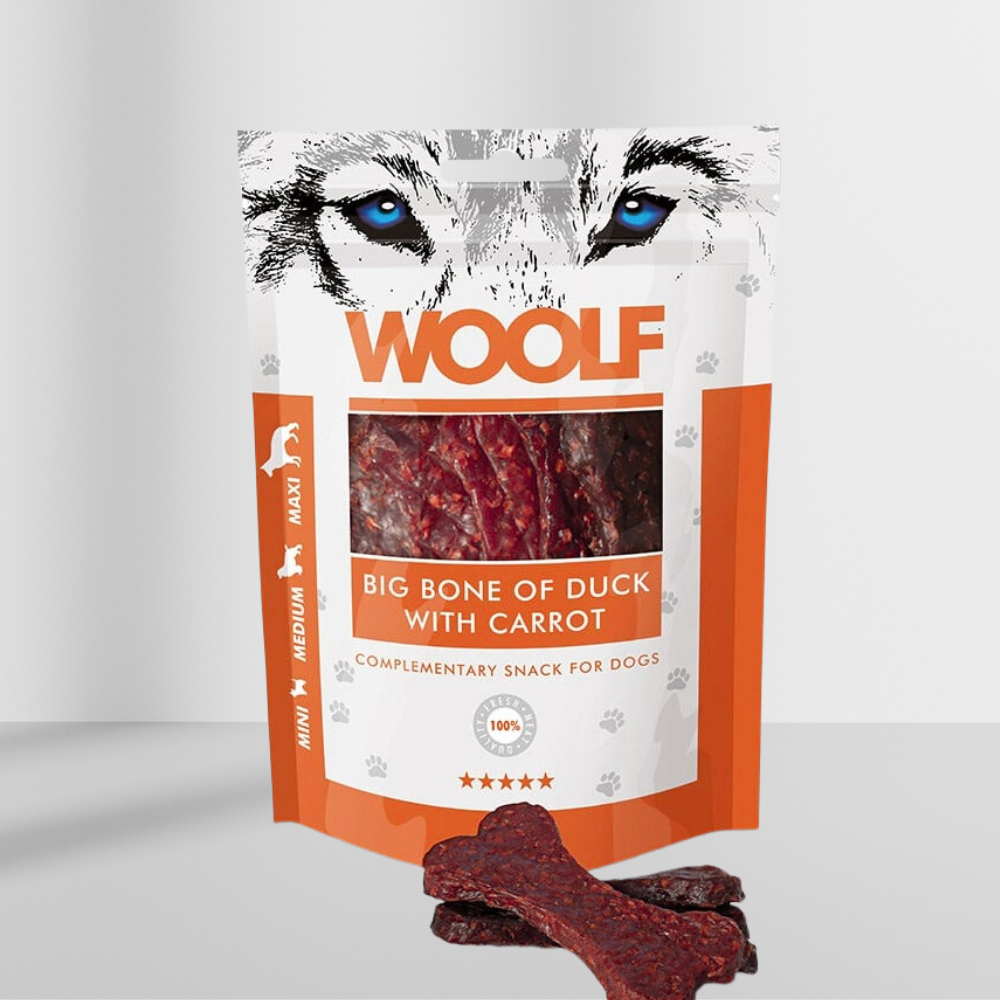 Woolf Big Bone and med gulerod 100 g, godbidsben med 85 % and