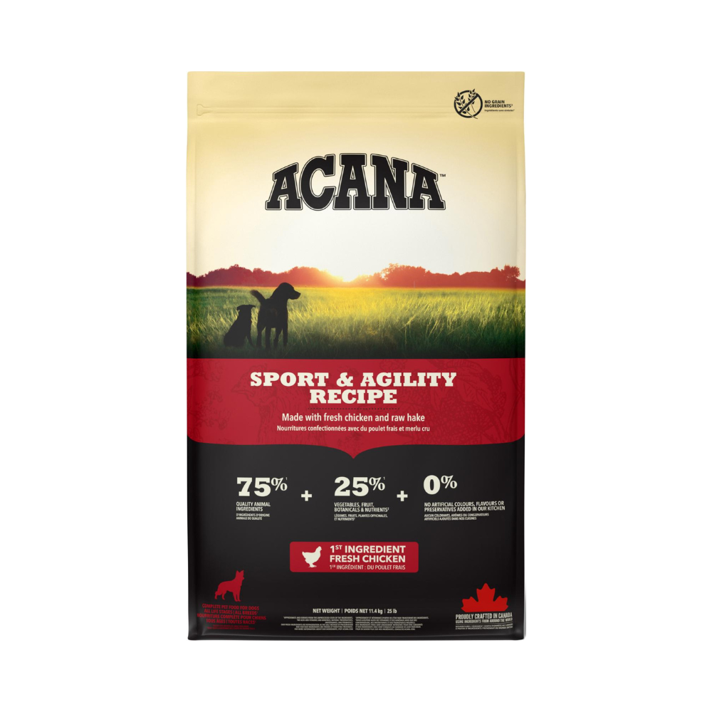 ACANA Sport & Agility tørfoder til aktive hunde, 11,4 kg pose set forfra