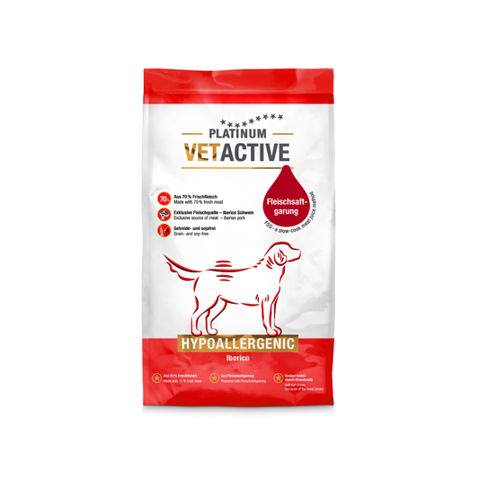 PLATINUM Vetactive Hypoallergenic tørfoder til hunde med iberisk svin, pose set forfra
