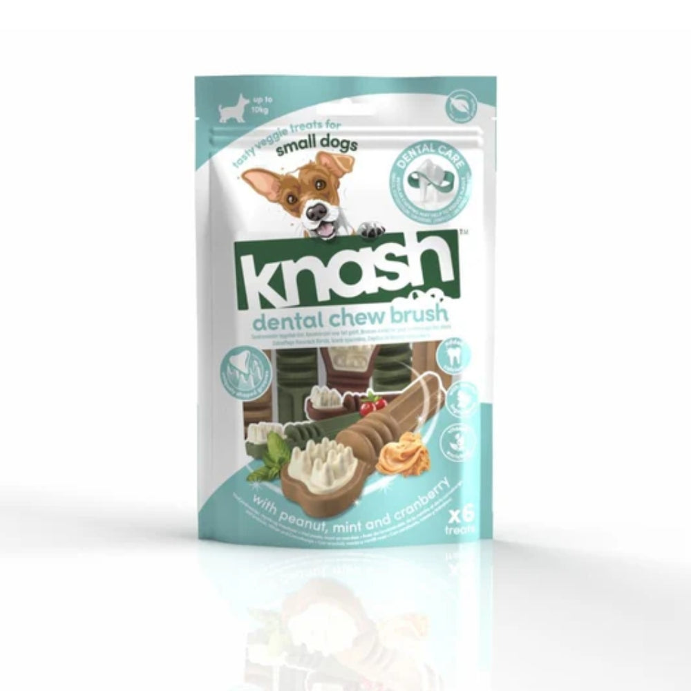 Knash Dental Chew Brush vegetarisk tyggebørste til små hunde, størrelse S, pakke med 6 stk. set forfra