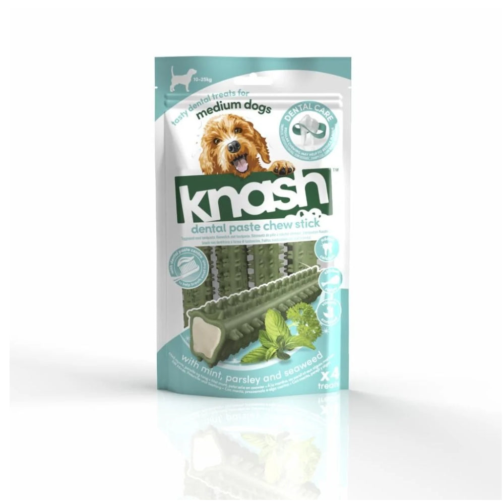 Knash Dental Chew Mint tyggestick med mynte til hunde, størrelse M, pakke med 4 stk. set forfra