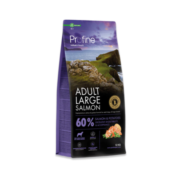 Profine Adult Large Salmon & Potatoes 12 kg tørfoder til store hunde, pose set forfra
