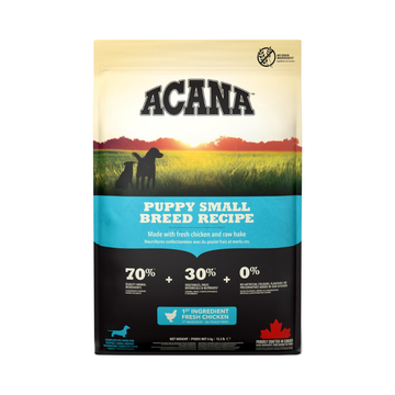 ACANA Puppy Small Breed tørfoder til hvalpe af små racer med kylling, 6 kg pose set forfra