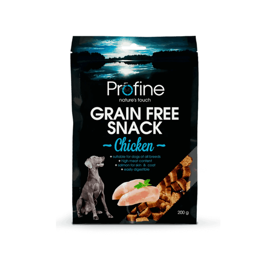 Profine Grain Free Snack Chicken 200 g kornfri hundesnack med kylling, pose set forfra