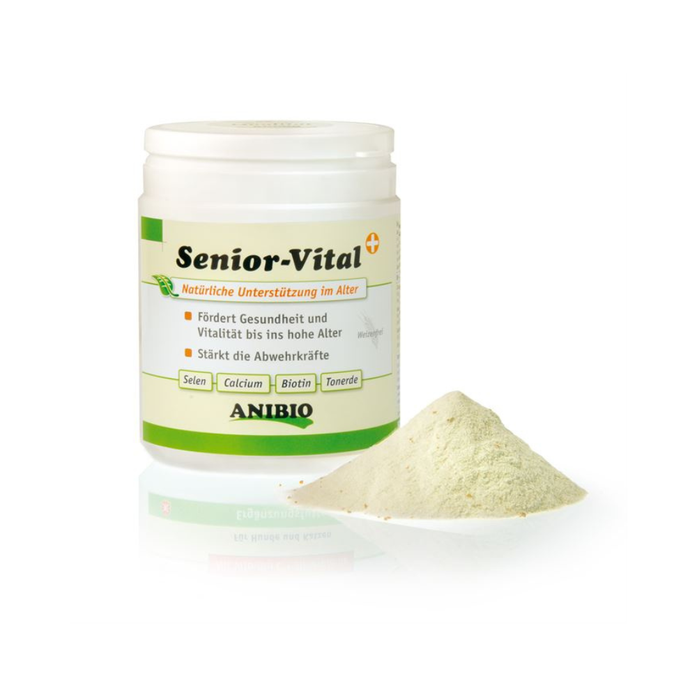 Anibio Senior Vital 450 g, pulvertilskud til ældre hunde, dåse set forfra