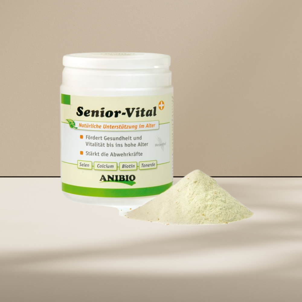 Anibio Senior Vital 450 g tilskudsfoder med urter og havalge til seniorhunde, produktbillede