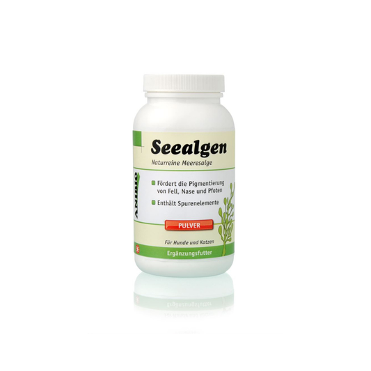 Anibio Seealge havalger 250 g, tangpulver til hund og kat, pakning set forfra