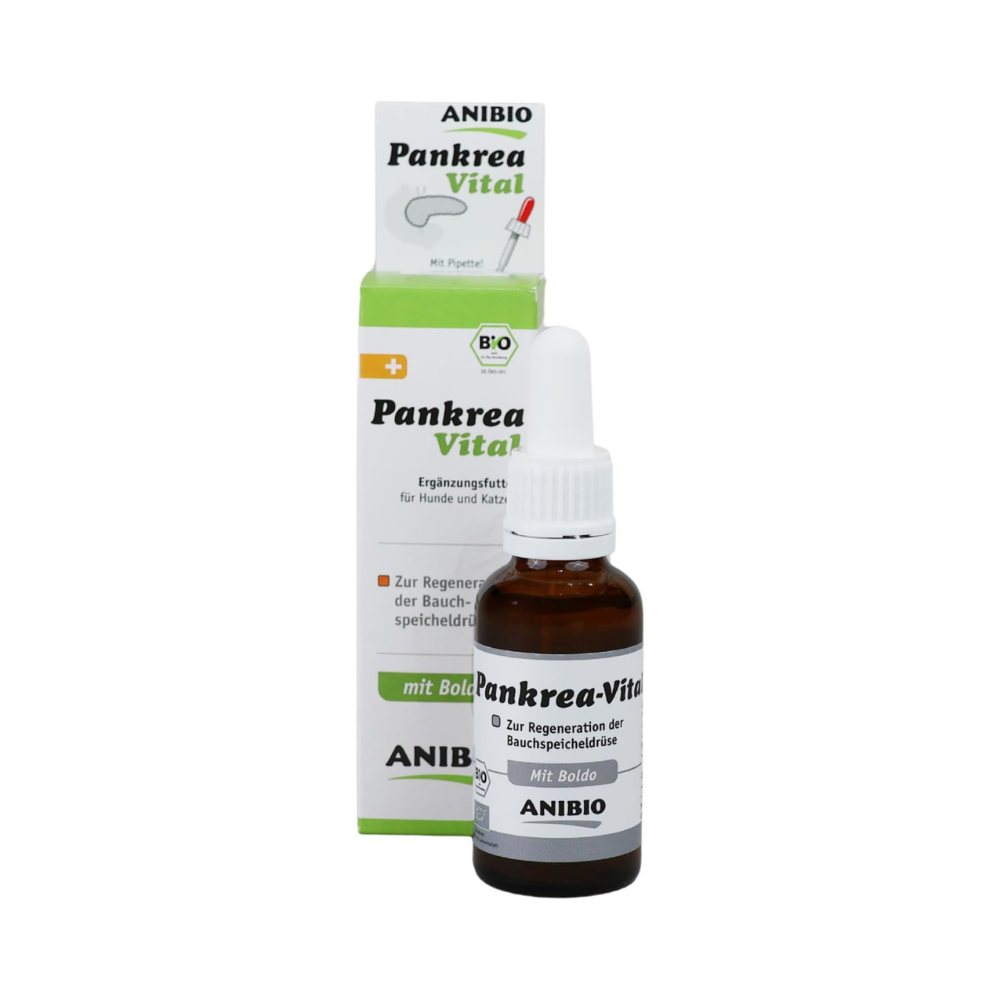Anibio Pankrea-Vital urtedråber til hund og kat, 30 ml flaske set forfra