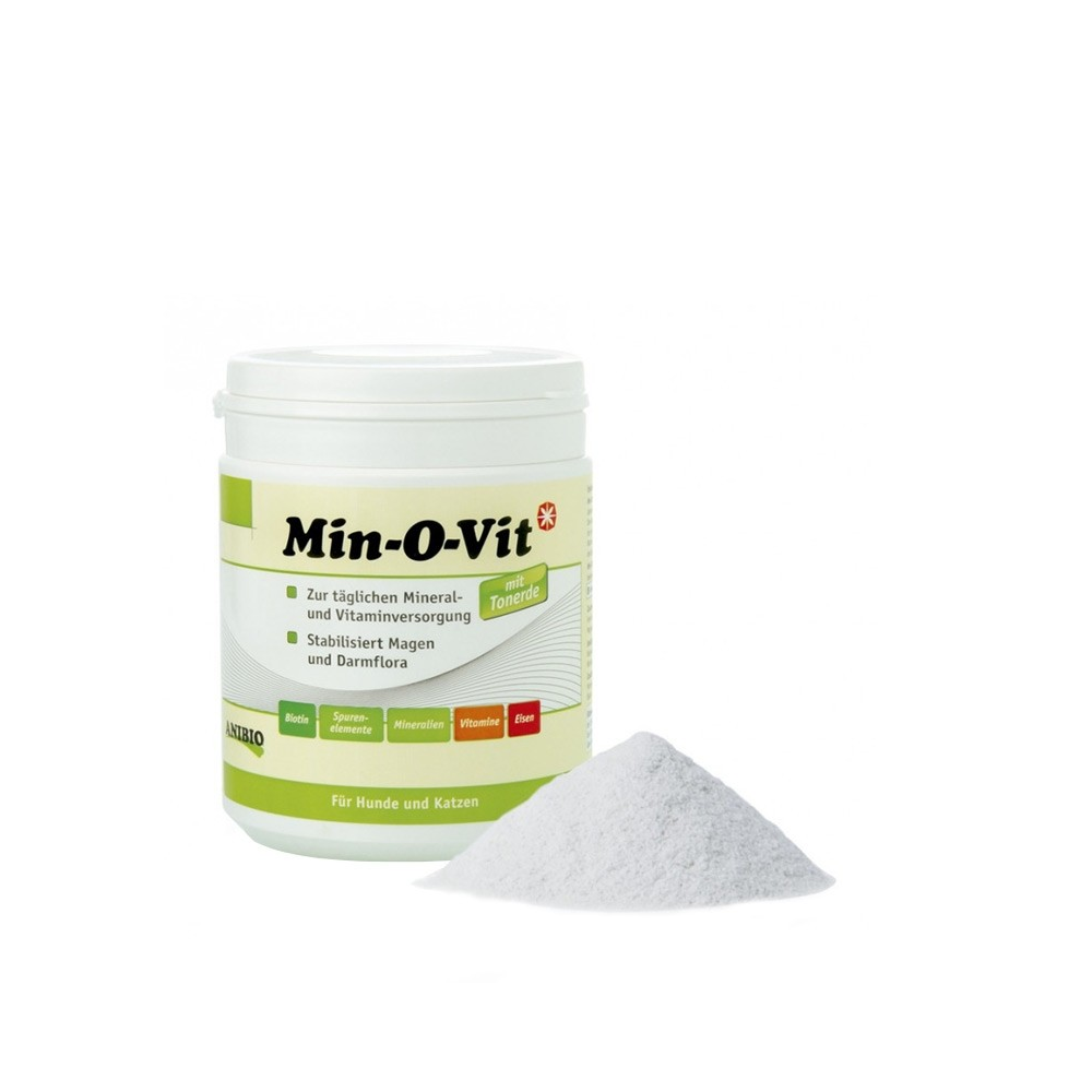 Anibio Min-O-Vit vitamin- og mineralpulver til hund og kat, 450 g, set forfra