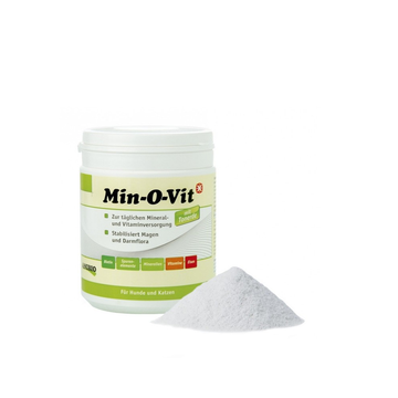 Anibio Min-O-Vit vitamin- og mineralpulver til hund og kat, 450 g, set forfra