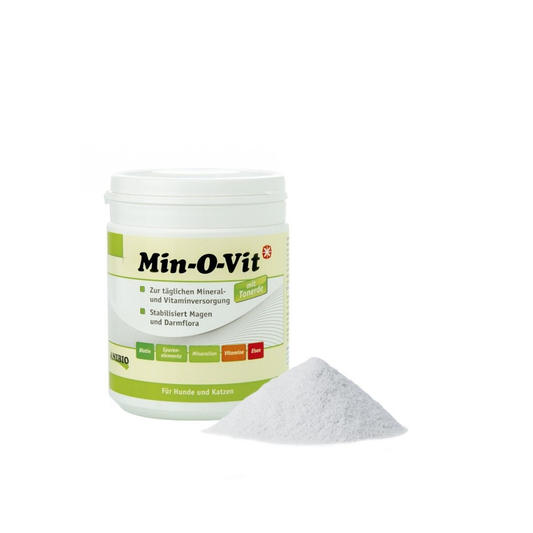 Anibio Min-O-Vit vitamin- og mineralpulver til hund og kat, 450 g, set forfra