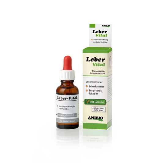 Anibio Leber-Vital urtedråber til hund og kat, 30 ml flaske set forfra
