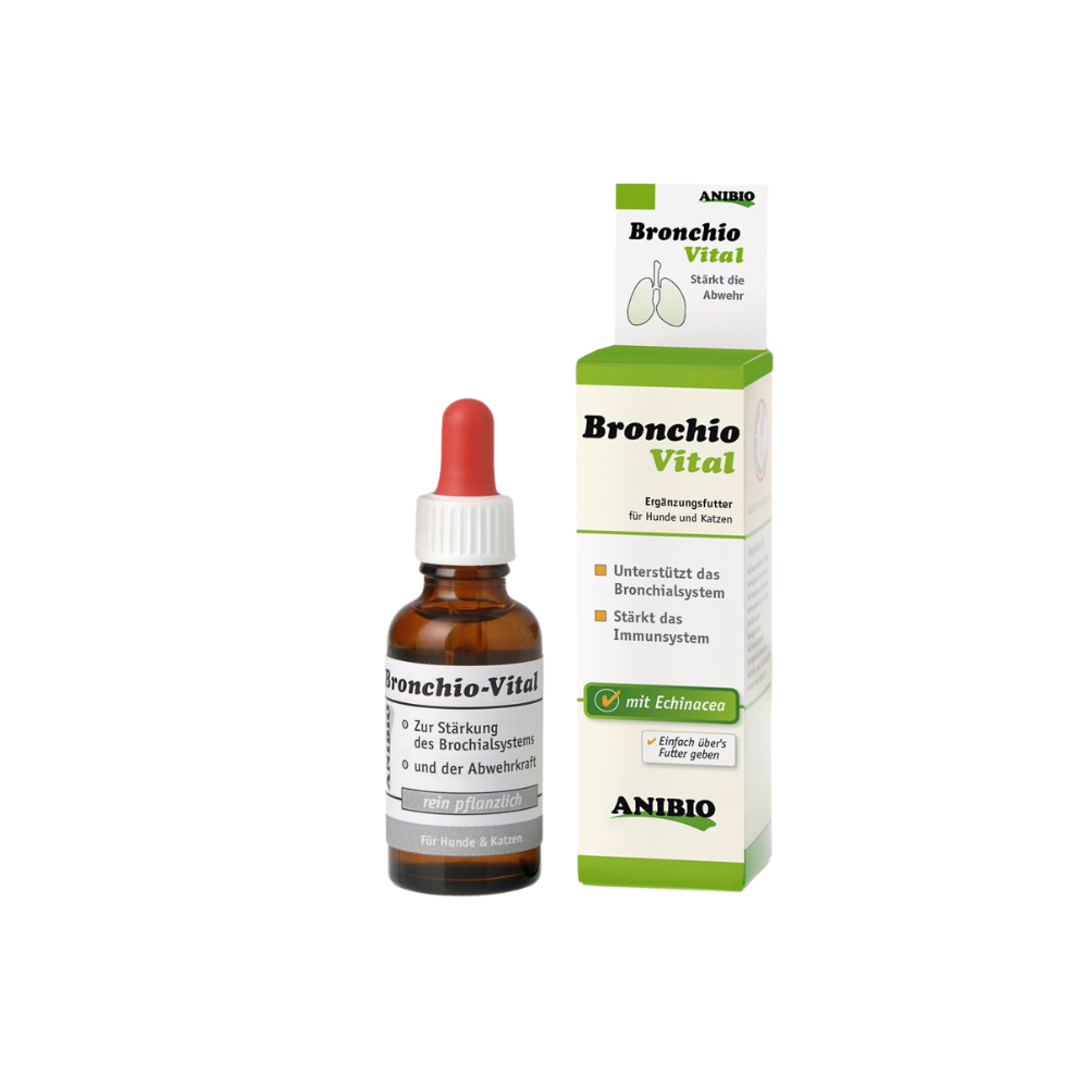 Anibio Bronchio-Vital BIO urtedråber til hund og kat, 30 ml flaske, set forfra