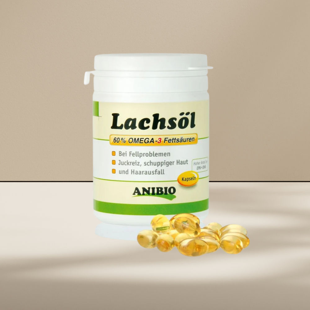 Anibio lakseolie kapsler 180 stk., tilskudsfoder til hunde og katte, produktbillede