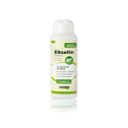 Anibio Ekzalin cremegel til hudpleje hos hunde, 200 ml flaske, set forfra