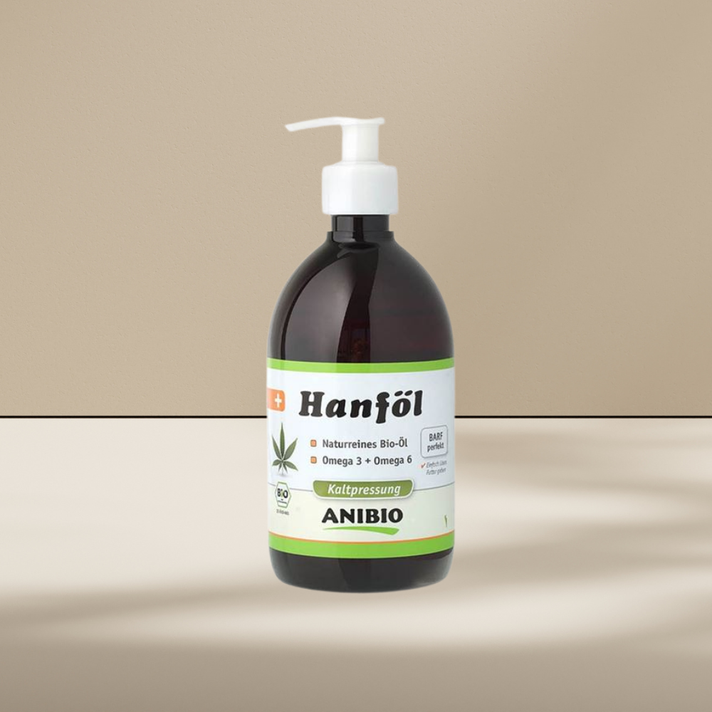 Anibio økologisk hampeolie 500 ml med omega-3 og omega-6, produktbillede
