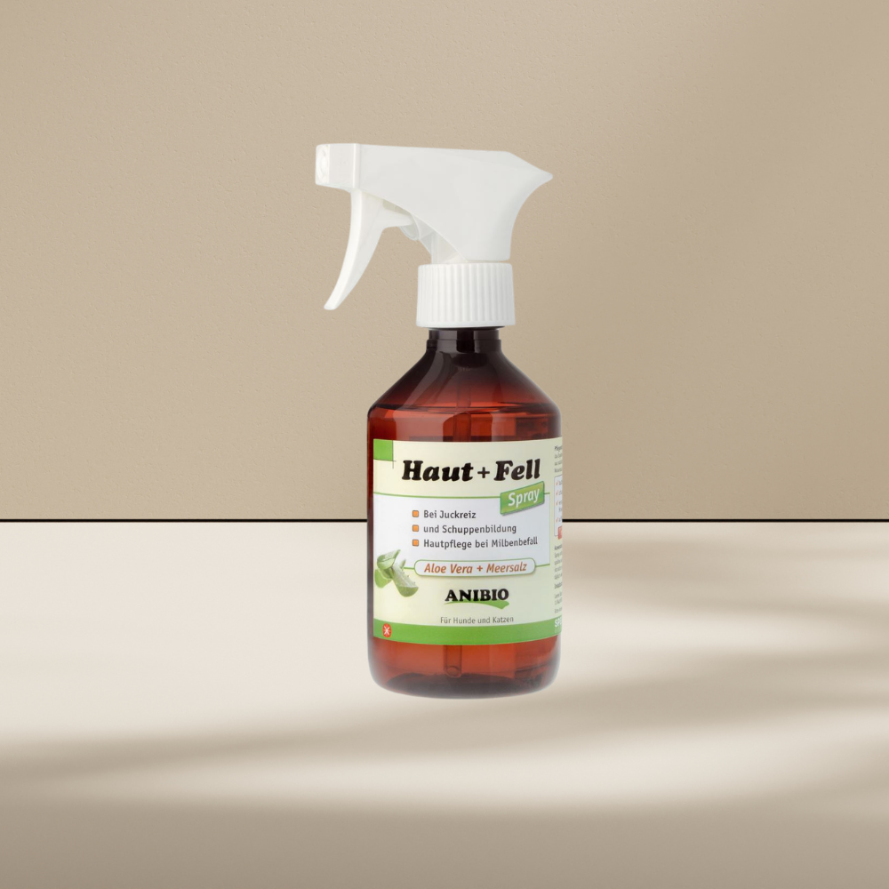Anibio Haut + Fell Spray 300 ml, plejespray til hund og kat, produktbillede