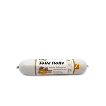 Anibio Tolle Rolle Kylling 400 g skærepølse med 91 % kød til hund, set forfra