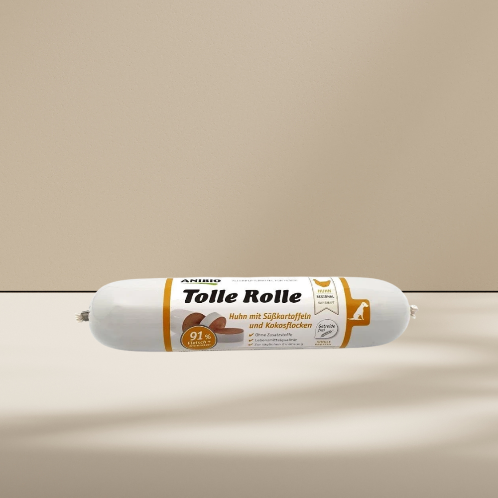Anibio Tolle Rolle Kylling 400 g, pølse til hunde, produktbillede