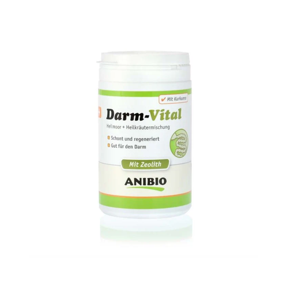 Anibio Darm-Vital pulver med psyllium og urter til hund og kat, 160 g, set forfra