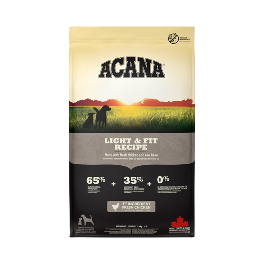ACANA Light & Fit tørfoder til voksne hunde med kylling, 11,4 kg pose set forfra