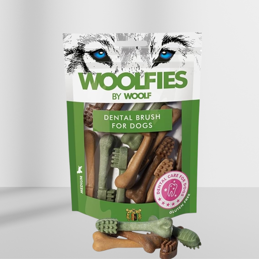 Woolfies Dental Brush Small 200 g, tandbørsteformede tyggesnacks til hund
