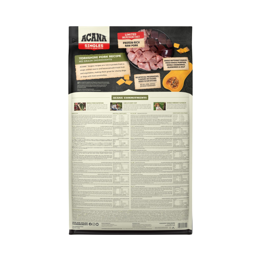 ACANA Singles Yorkshire Svinekød 11,4 kg hundefoder – produktinformation