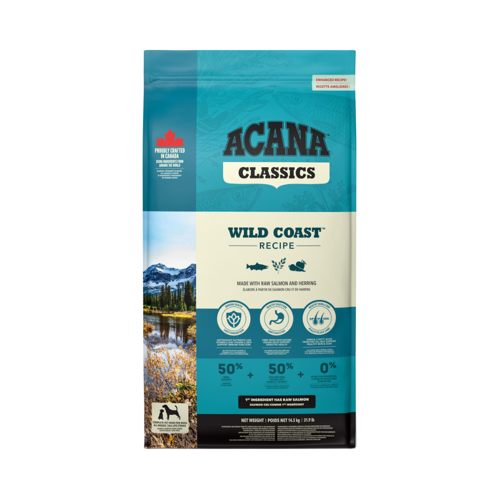 ACANA Classics Wild Coast tørfoder til hunde med laks og sild, 14,5 kg pose set forfra
