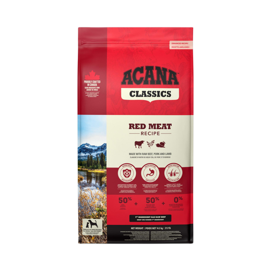 ACANA Classics Red Meat tørfoder til hunde med okse, lam og svin, 14,5 kg pose set forfra