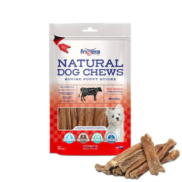 Frigera Natural Dog Chews Okse Hvalpepinde 60 g, pose set forfra