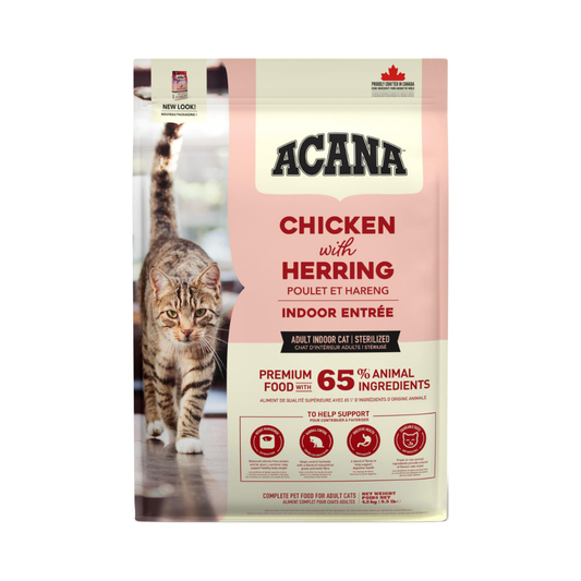 ACANA Indoor Entrée tørfoder til voksne indekatte med kylling og sild, 4,5 kg pose set forfra