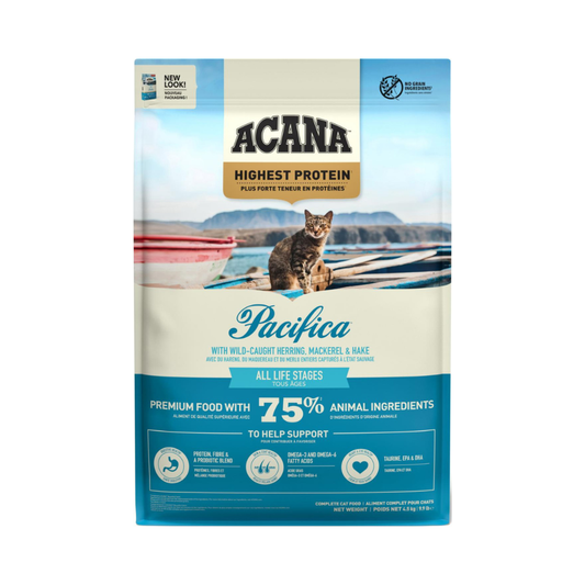 ACANA Highest Protein Pacifica tørfoder til katte med sild og makrel, 4,5 kg pose set forfra