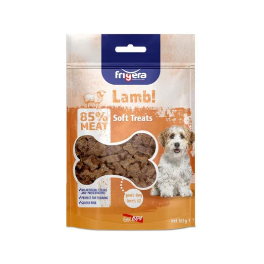 Frigera Semi-Moist Soft High Lam 165 g, bløde godbidder til hunde, pose set forfra