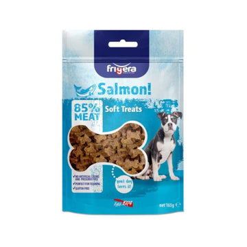 Frigera Semi-Moist Soft High Laks 165 g, bløde godbidder til hunde, pose set forfra