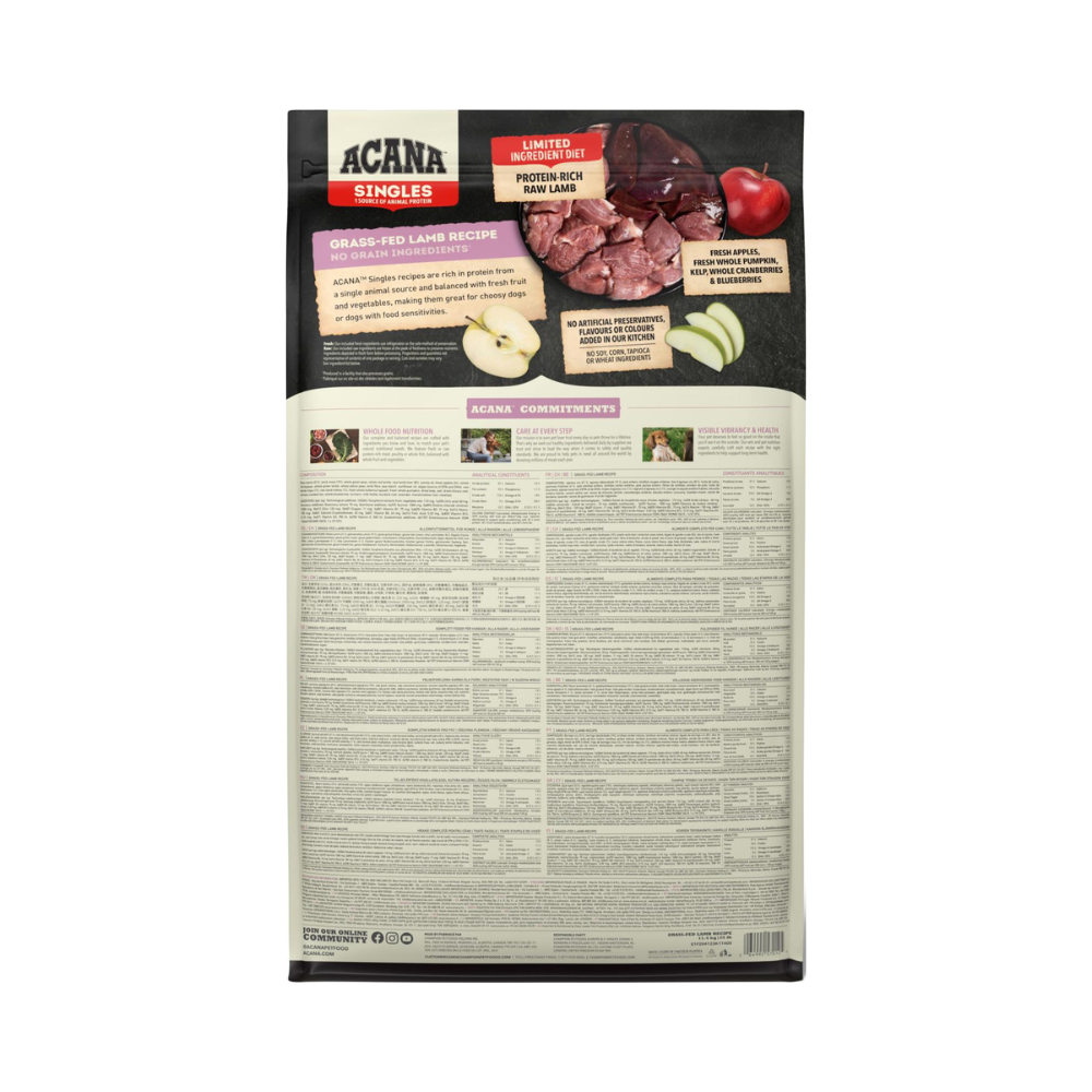 ACANA Singles Græsfodret lam 11,4 kg hundefoder – produktinformation
