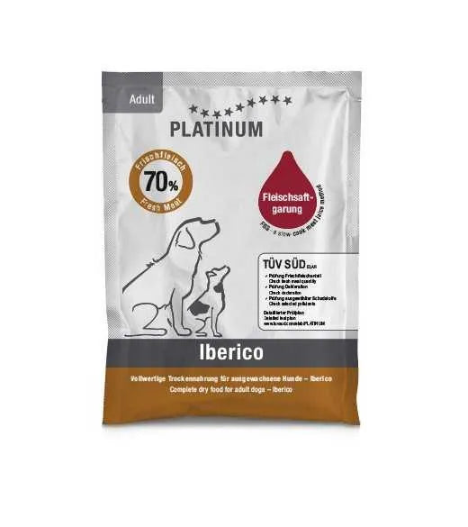 PLATINUM Adult Iberico foderprøve 50 g til voksne hunde, pose med iberisk svin