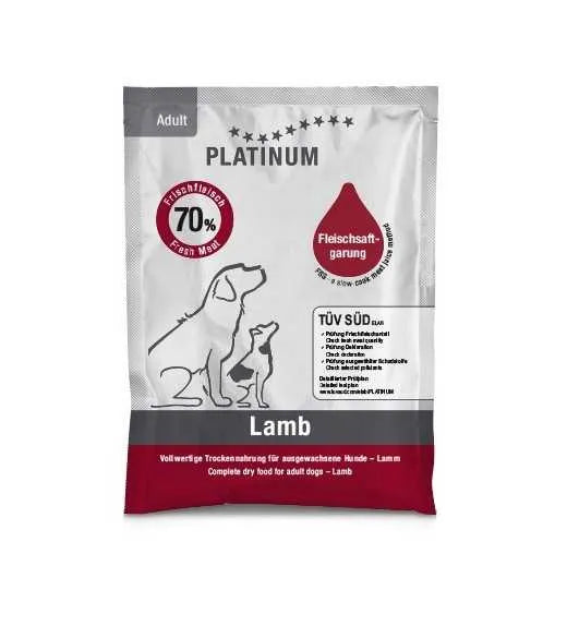PLATINUM Adult Lamb foderprøve 50 g til voksne hunde, pose med lam