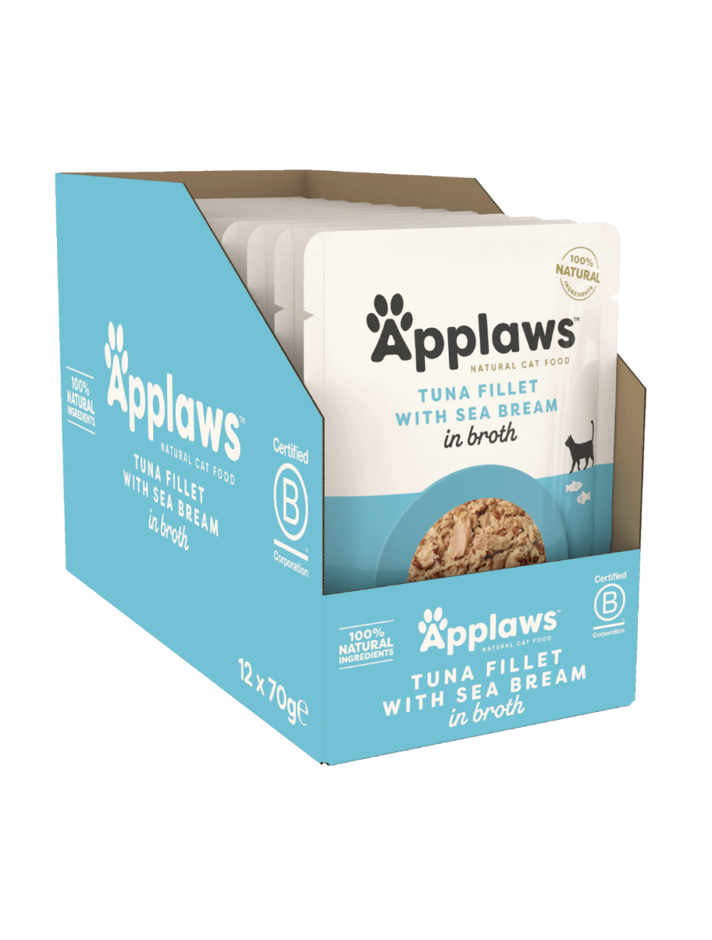 Applaws Tunfilet & havbrasen i bouillon 70 g tilskudsfoder til katte, pose