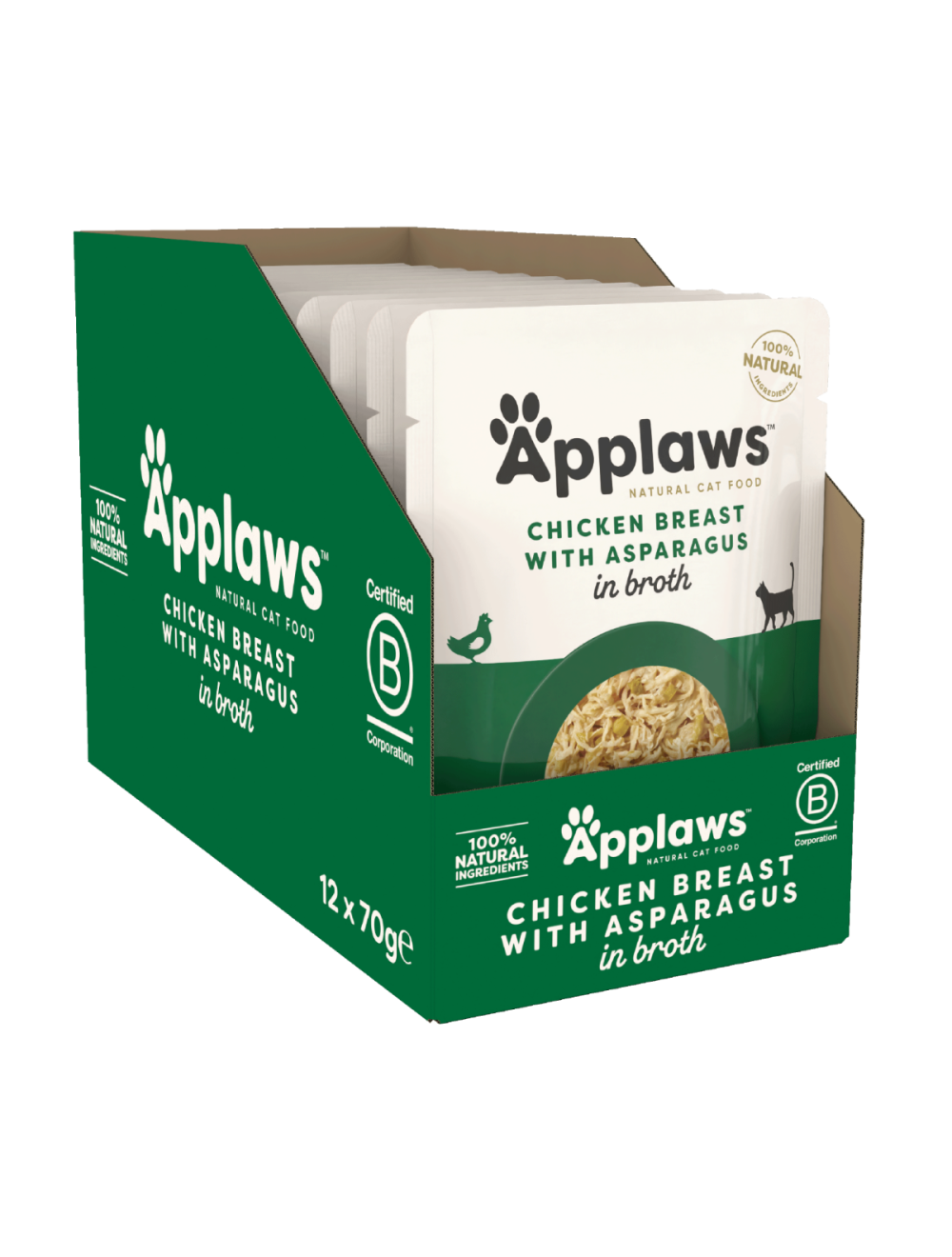 Applaws Kyllingebryst & asparges i bouillon 70 g tilskudsfoder til katte, pose