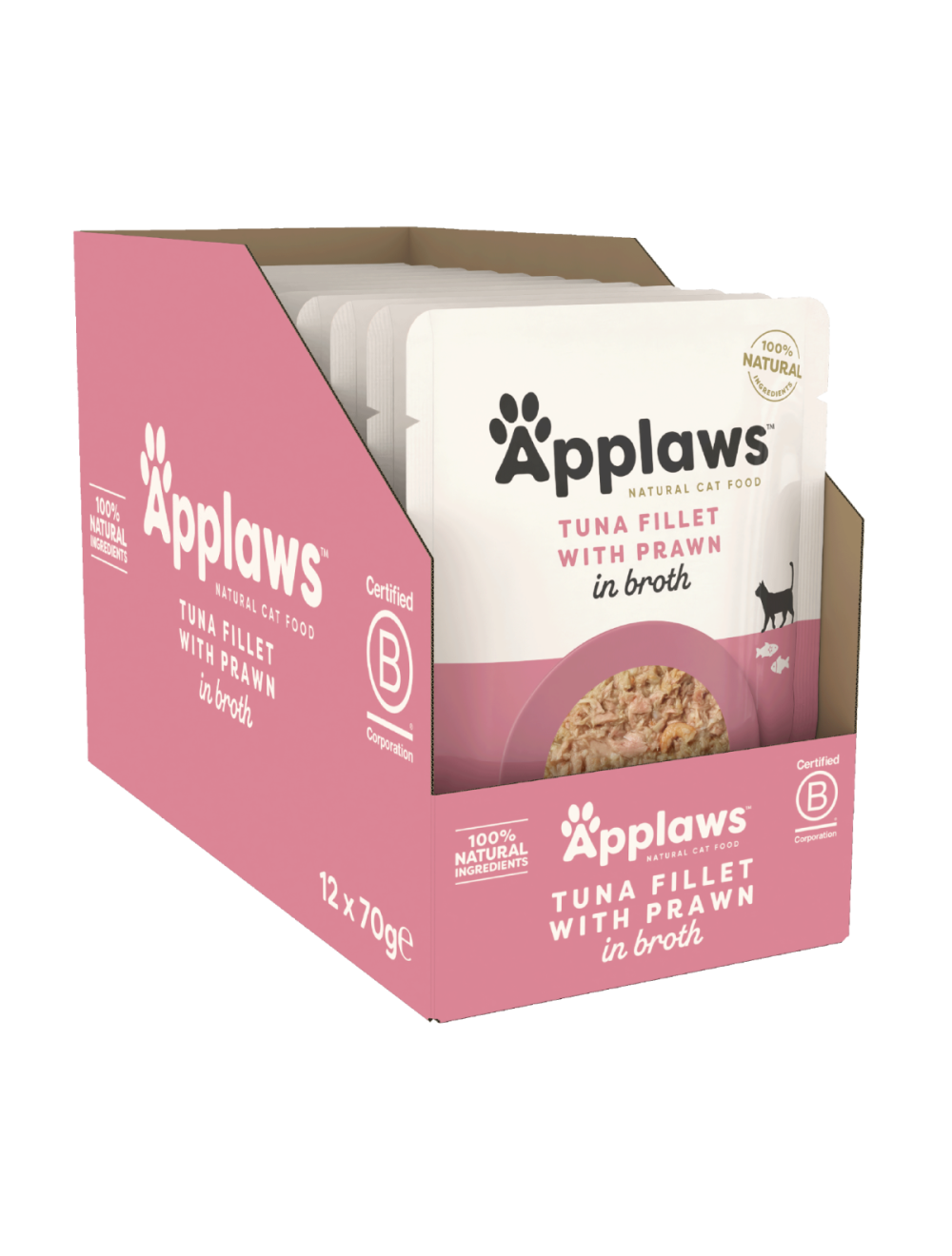 Applaws Tunfilet & rejer i bouillon 70 g tilskudsfoder til katte, pose
