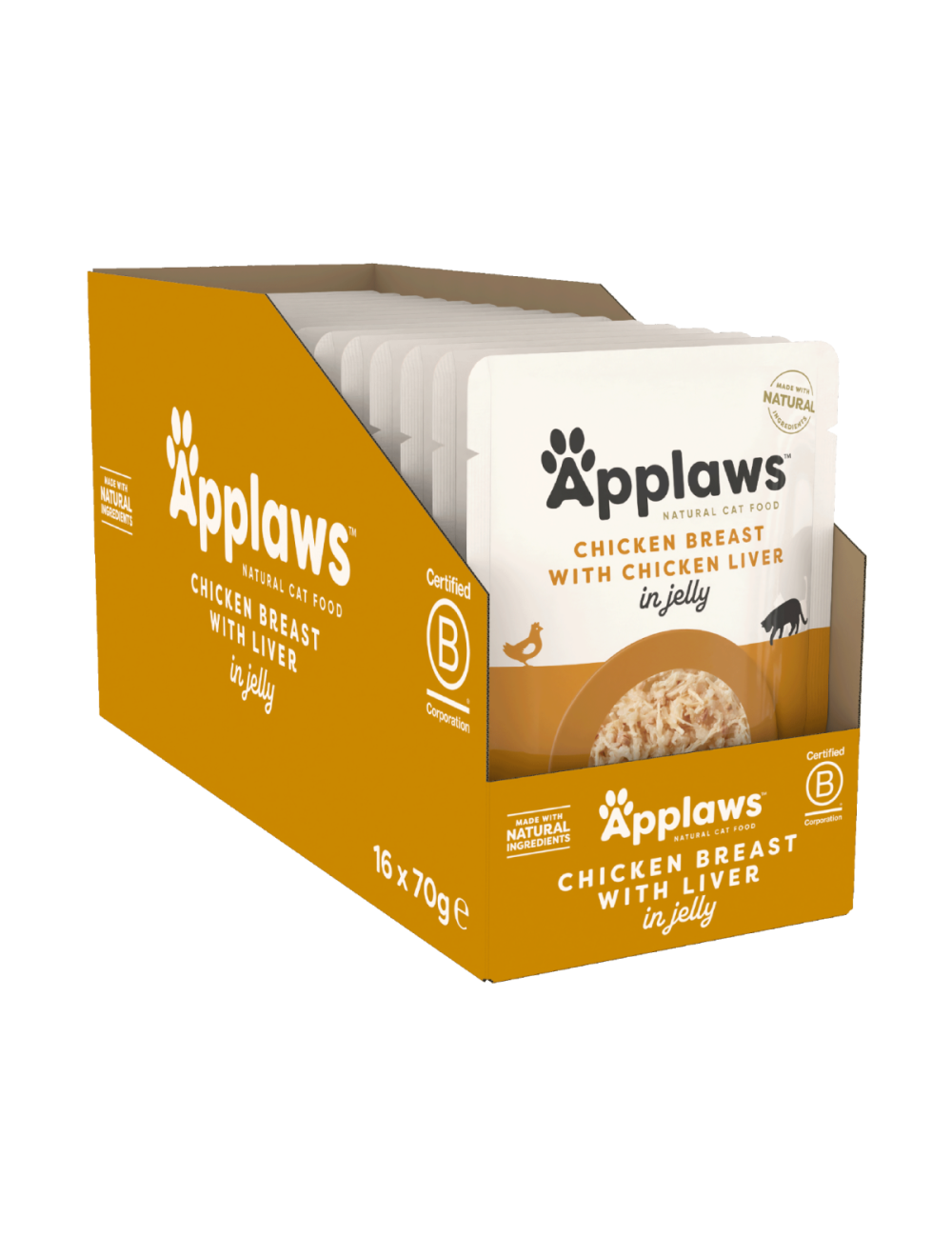 Applaws Kyllingebryst & kyllingelever i gelé 70 g tilskudsfoder til katte, pose