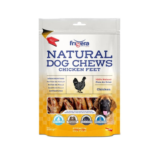 Frigera Natural Dog Chews Kyllingefødder 250 g, pose set forfra