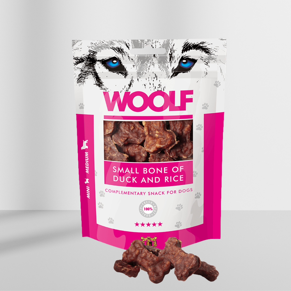 Woolf Small Andeben og Ris 100 g, små godbidsben med and og ris
