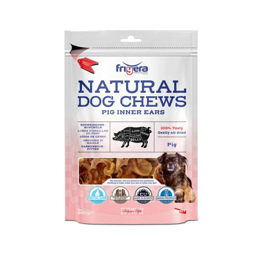 Frigera Natural Dog Chews Indre Griseører 250 g, pose set forfra