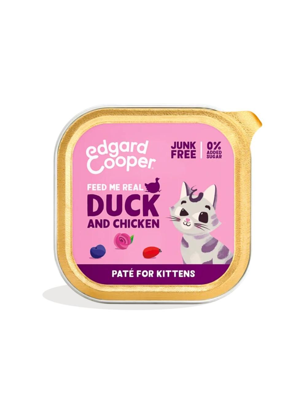 Edgard & Cooper Kitten Pâté And og Kylling til killinger, 85 g bakke set forfra